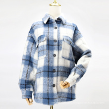 women's woolen shirt collar plaid coat